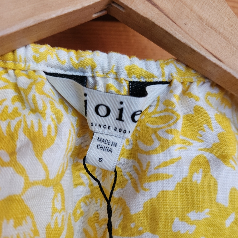 Joie NWT Renae B Yellow Floral Linen Shirt Peekaboo Cutout Back Stretch Top Sz S - Picture 4 of 13